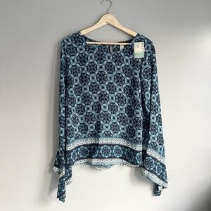 Roper Women's Bell Sleeve Blouse Cowgirl Boho Long Sleeve Back Buttons L NWT